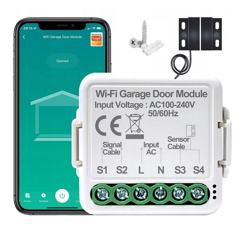 STEROWNIK PRZEKAŹNIK BRAMY GARAŻOWEJ WJAZDOWEJ WIFI TUYA SMART + CZUJNIKI