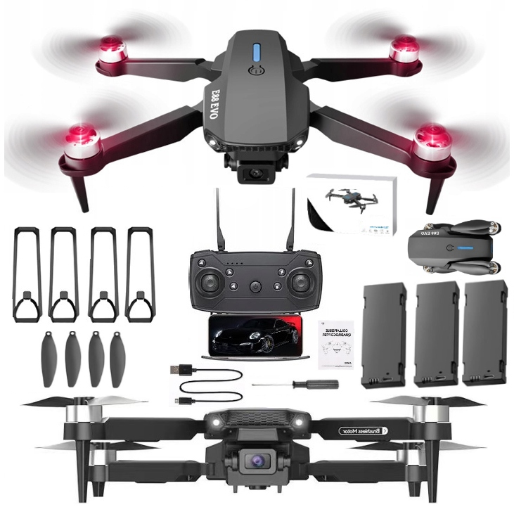 DRON E88 EVO MAX KAMERY SILNIKI BEZSZCZOTKOWE WIFI ZAWIS